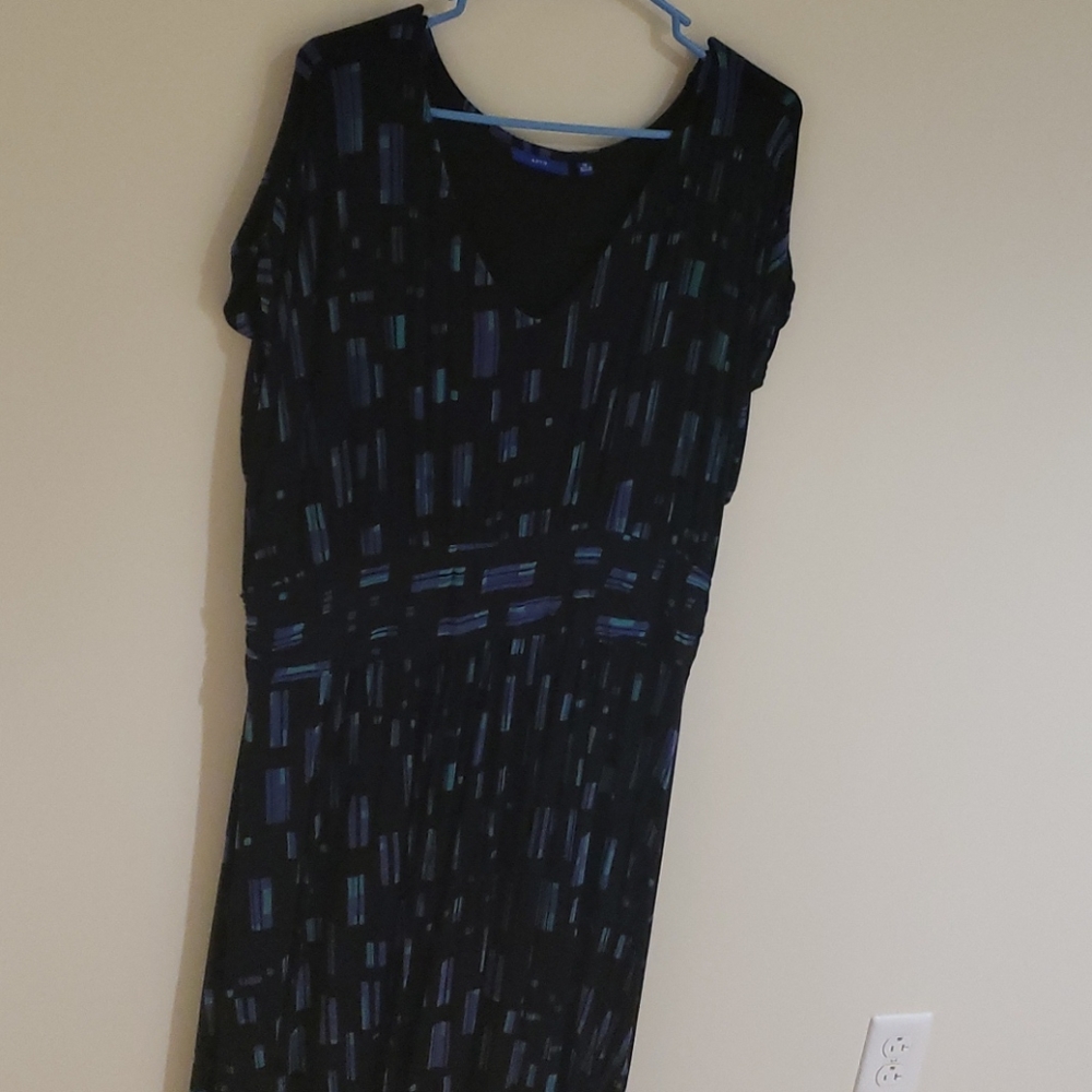 Blue, green and black striped plus size maxi dress